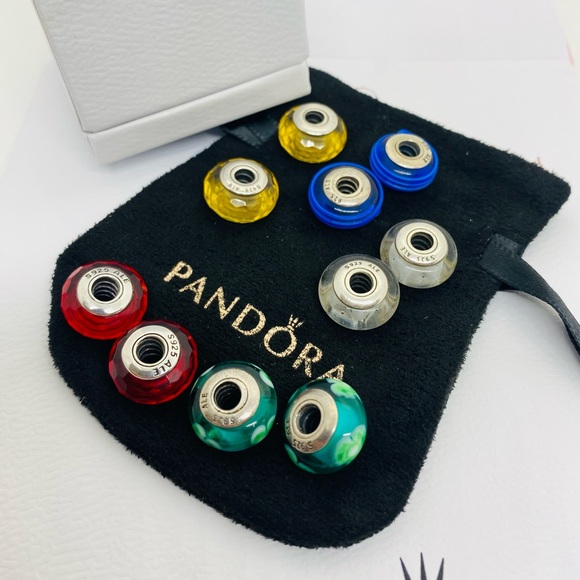 🌸SOLD🌸Pandora BUNDLE Bracelet & 10 Murano Glass Charms ALL Imprint S925 ALE - Picture 5 of 7